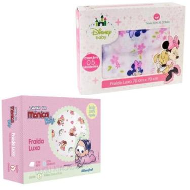Imagem de Caixa Com 10 Fralda De Pano 70X70 Turma Da Mônica E Minnie - Disney E 