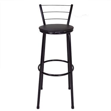 Imagem de Banqueta Alta 3 Ferrinhos Aço Tubular com Pintura Preta Assento em Corino Versátil para Cozinha Bar ou Decoração Moderna (PRETO)