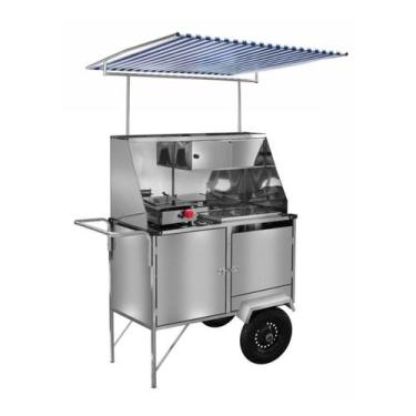Imagem de Carrinho de Cachorro Quente e Lanche Inox com Toldo e Rodas Pneumática