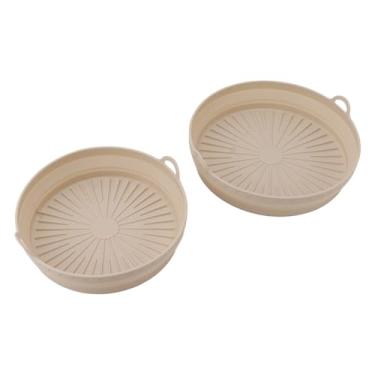 Imagem de Frigideira de cozinha, tigela de silicone, 2 peças, dobrável, dissipação rápida de calor, fritadeira de cozinha, forros redondos para restaurante (bege)