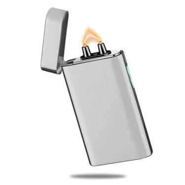 Imagem de RSBYE Isqueiro elétrico, USB C, recarregável, plasma, de alta potência, à prova de vento, acendedor de chamas para velas, acampamento e uso diário (prata fosco)