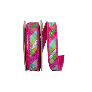 Imagem de Reliant Ribbon Glitter Diagonal Brilhante Xadrez Deluxe Fúcsia Backed Fita com Fio