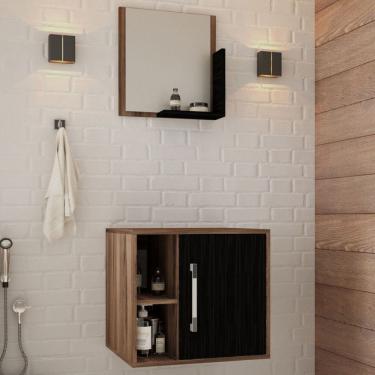 Imagem de Armário de Banheiro Olivia 1 Porta 2 Prateleiras com Espelho Nogal/Preto ônix  - Pnr Móveis