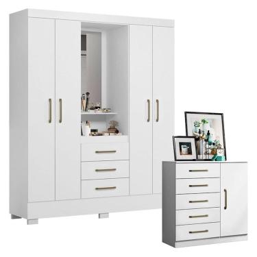 Imagem de Cômoda Milão e Guarda Roupa Solteiro Paris 2045150 Branco - Aramóveis