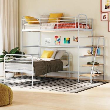 Imagem de Conjunto Cama Alta com Cama Solteiro Infantil / Juvenil Teko Casatema Branco Fosco /Álamo