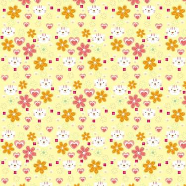 Imagem de Papel De Parede Amarelo Flores Gatinha E Corações Decorativo