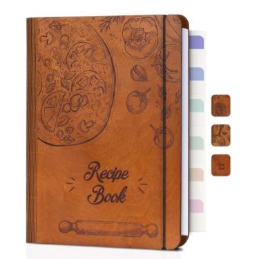 Imagem de Livro de receitas em branco com capa de madeira para escrever em suas próprias receitas, fichário de receitas para receitas manuscritas, livro de receitas em branco, presente de diário de receitas
