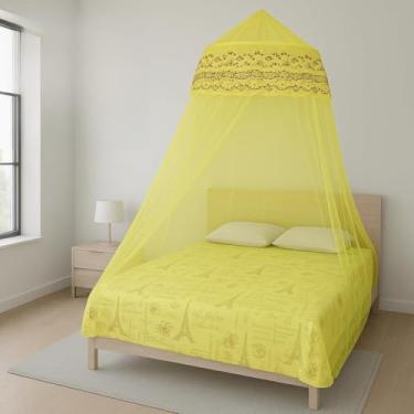 Imagem de Mosquiteiro Teto Indiano, Dossel Decorativo com Renda, para Cama Solteiro e Casal (Amarelo)