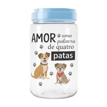 Imagem de Pote Porta Ração Comedouro Petiscos 1,9 Litros Cachorro Gato Multiuso Tampa De Rosca Com Alça (Dog Azul)