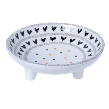 Imagem de Prato Decorativo em Cerâmica, Design de Corações, Base com 3 Pés, Branco e Preto