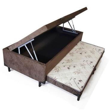 Imagem de Cama Box Baú Auxiliar Solteiro Suede Espuma 8cm 88x188x45 Marrom