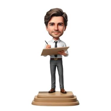 Imagem de Bobblehead profissional de escritório em roupa formal com prancheta e caneta personalizada a partir da sua foto, decoração perfeita para mesas de escritório e espaços de trabalho, presente atencioso