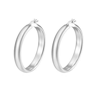 Imagem de Lansora Brincos de argola grossos, banhados a ouro 18K, 8 mm de largura, grande, vazado, grande, redondo, joia minimalista para mulheres 30/40/50/60 mm, Cobre, Sem pedra preciosa