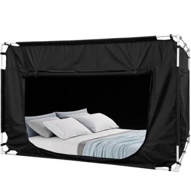Imagem de Barraca de cama com dossel de cama solteiro para adultos e crianças - barracas portáteis para cama de dormir 80% blackout com 4 portas, barracas respiráveis, espaço privado (não incluído)
