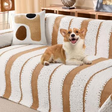 Imagem de WTHAVEN Capas de sofá para sofá seccional, capa de sofá para cães, capas de sofá para namoradeira, capa para futon, capa lavável em formato de L, protetor de sofá de veludo lavável (marrom, 180 x 340