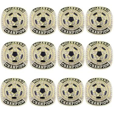 Imagem de ZZXZJW 12 peças anel de futebol campeonato de futebol anel troféu prêmio presente para campeão de torneio ou campeão da liga, de tamanho 7 a 10 (ouro, tamanho 10)