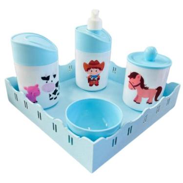 Imagem de Kit Higiene Baby Fazendinha Menino c/bandeja em MDF - Dóia Kids, Quadr