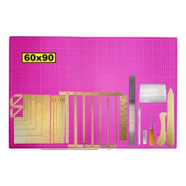 Imagem de Base Corte A1 90x60 Régua Estilete Gabaritos Cartonagem Rosa - De Acor