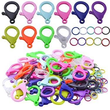 Imagem de BronaGrand 50 Peças De Fechos Garra Lagosta Plástico Rígido E Argolas Metal Abertas, Ganchos Pressão Para Cordão, Clipes Gancho Chaveiro, Suprimentos Artesanato Joias Faça Você Mesmo