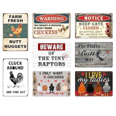 Imagem de PHANTASYART Pacote Com 8 Placas Engraçadas De Galinha Para Porta Galinheiro - Presentes Vintage Metal Amantes Da Decoração Acessórios Lata Galinheiros, Fazenda, Jardim, Cerca, 8X12 Polegadas