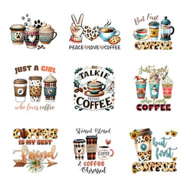 Imagem de Amazingxy 9 Peças De Adesivos Transferência Térmica Com Estampa Flor Café Para Roupas, Apliques Sublimação, Designs Camisetas Vinil Prensa Térmica, Capas Travesseiro