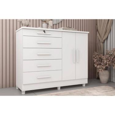 Imagem de Cômoda de Quarto Istambul c/ 2 Portas 5 Gavetas e Pés Neve - Tcil Móveis