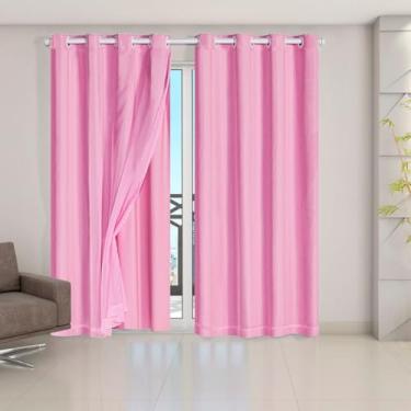 Imagem de Cortina Veda Luz Blackout Blecaute PVC Com Tecido Voil Para Janela E Porta(Rosa,280x160)