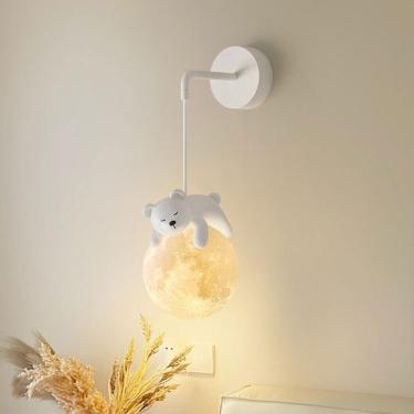 Imagem de Moon Wall Scoe Luz De Parede Pendurada Branca Moderna Luminária De Parede Para Quarto De Crianças Com Abajur De Globo De Resina, Lâmpada De Lua G9 Ajustável Para Menina Quarto, bunny