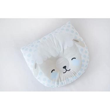 Imagem de Travesseiro Anatômico Bebê, Apoio de Cabeça com Estampas de Animais, 25x22cm, Fibra de Silicone (OVELHA AZUL)