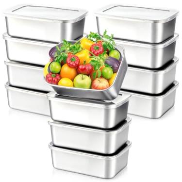 Imagem de Blushtier 12 recipientes de armazenamento de alimentos de aço inoxidável com tampas, lancheira de metal de 1,048 g, recipiente de preparação de refeições empilhável reutilizável para cozinha