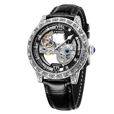 Imagem de FORSINING Relógio de pulso masculino esqueleto automático luminoso com corda automática Steampunk, Transparente., Mecânico, relógio esqueleto