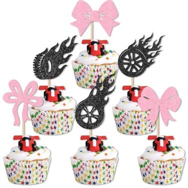 Imagem de 24 peças de enfeite de cupcake Burnouts ou arcos – Burnouts ou laços, decorações reveladoras de gênero, Burnouts ou laços, decorações de bolo