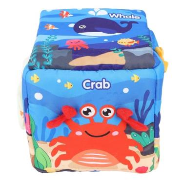 Imagem de Acouto Brinquedo de Caixa de Papel Fofa para Bebês - Brinquedos Sensoriais Macios Educacionais Iniciais Com 8 Lenços e 3 Tecidos - Crianças Pequenas (Oceano)