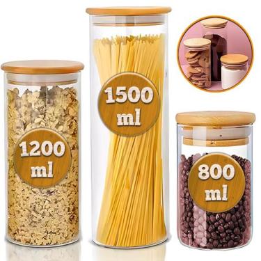 Imagem de Kit Potes Herméticos de Vidro com Tampa de Bambu para Temperos e Condi