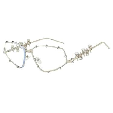 Imagem de Óculos de sol de luxo com armação de metal sem aro de diamante (prata)