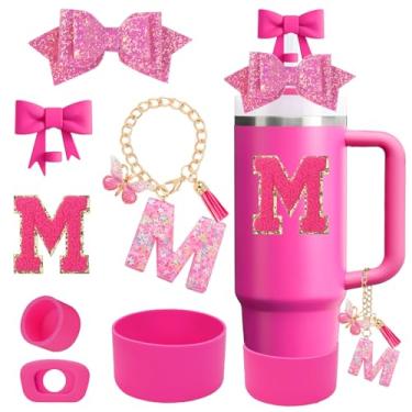 Imagem de QUNNDY Conjunto de acessórios para copo Stanley Cup 850.5 g 1,134.0 g copo com alça, incluindo tampa de cobertura de palha de laço, decoração de arco de palha, bota, tampa à prova de derramamento