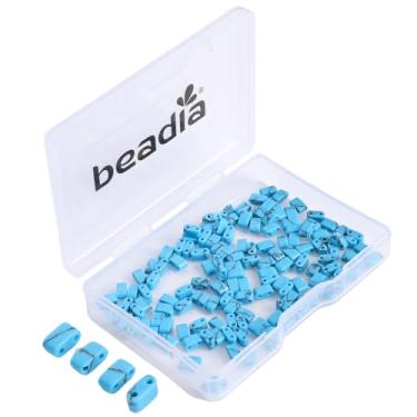 Imagem de Beadia Contas de pedra turquesa azul escuro natural Tila 5 x 2 mm contas retangulares espaçadoras de 2 furos para pulseira faça você mesmo brincos 38 cm/fio