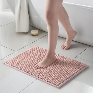 Imagem de FRESHMINT Tapetes de banheiro de chenille grossos 43 x 61 cm, tapete de banho antiderrapante para piso de banheiro, acessórios de decoração de banheiro macios grandes, tapete de chuveiro fofo