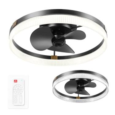 Imagem de GLOBE Ventilador de teto de 50 cm com luz LED, controle remoto, motor DC WhisperSily, 6 velocidades, preto fosco