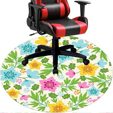 Imagem de Tapete de cadeira de escritório com flores, textura de flor, tapete de cadeira de mesa para piso de madeira de escritório em casa, protetor de piso de pilha baixa, redondo 119 cm