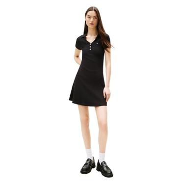 Imagem de Tommy Jeans Vestidos femininos casuais de verão com manga curta e stretch, Preto, PP