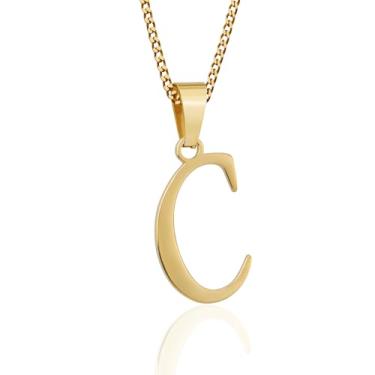 Imagem de Suweibuke Colar com inicial para homens, mulheres, meninos, meninas, banhado a ouro 18K, colar com pingente de 26 letras, joias personalizadas para presentes, Average, Aço inoxidável, Sem Pedra