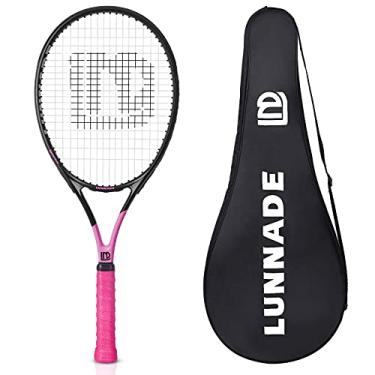 Imagem de Raquete de tênis para adultos LUNNADE 68 cm, à prova de choque, fibra de carbono, leve, pré-amarrada e aderente, adequada para iniciantes e jogadores intermediários