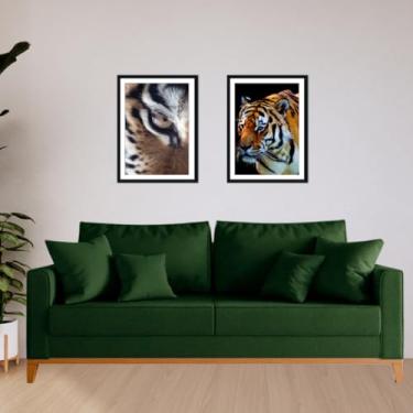 Imagem de Sofá Beny para sala de estar, 3 lugares, 1,80m, estofado em linho, base em madeira (Verde Musgo)