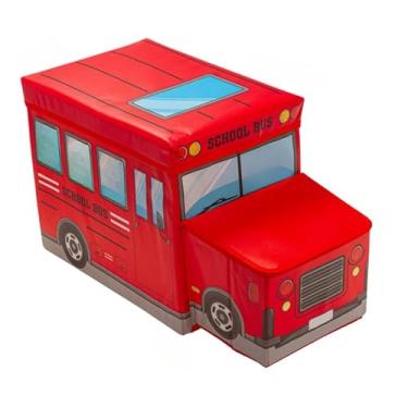 Imagem de Baú Organizador de Brinquedos Infantil Multiuso – Caixa, Puff e Cesto para Armazenamento de Brinquedos(Ônibus Vermelho)