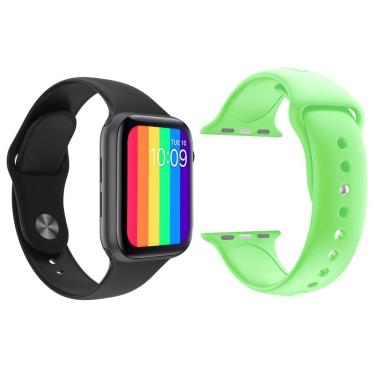 Imagem de Kit 1 Smartwatch Iwo12 Lite Preto + 1 Pulseira Verde Claro