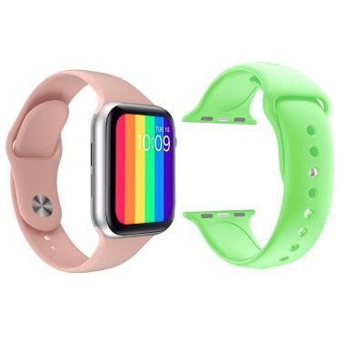 Imagem de Kit 1 Relógio Smartwatch Iwo12 Rosa + 1 Pulseira Verde Claro
