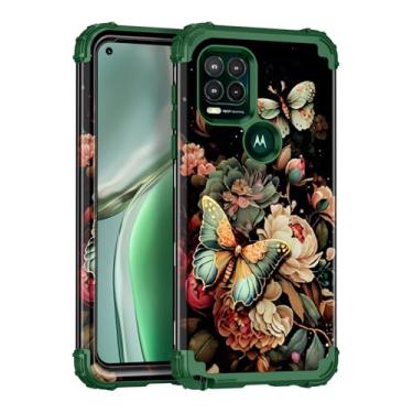 Imagem de Rancase Capa para Moto G Stylus 2021 5G, proteção resistente à prova de choque de plástico rígido + capa protetora de borracha de silicone macio para Motorola Moto G Stylus 2021 5G, borboleta verde