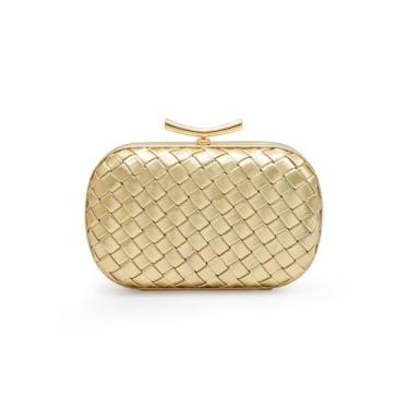 Imagem de blinkgooblink Bolsa clutch para noite feminina, couro PU, tecido para convidados de casamento, bolsa tiracolo com corrente de metal, Dourado, 6.3 x 6 x 2.5 inches