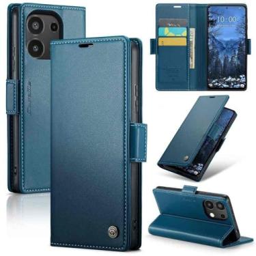 Imagem de Capa Carteira Com Compartimentos para Cartão de Crédito, Dinheiro, Documentos com Fechamento Magnético para o Redmi Note 13 4G - Cor: Azul